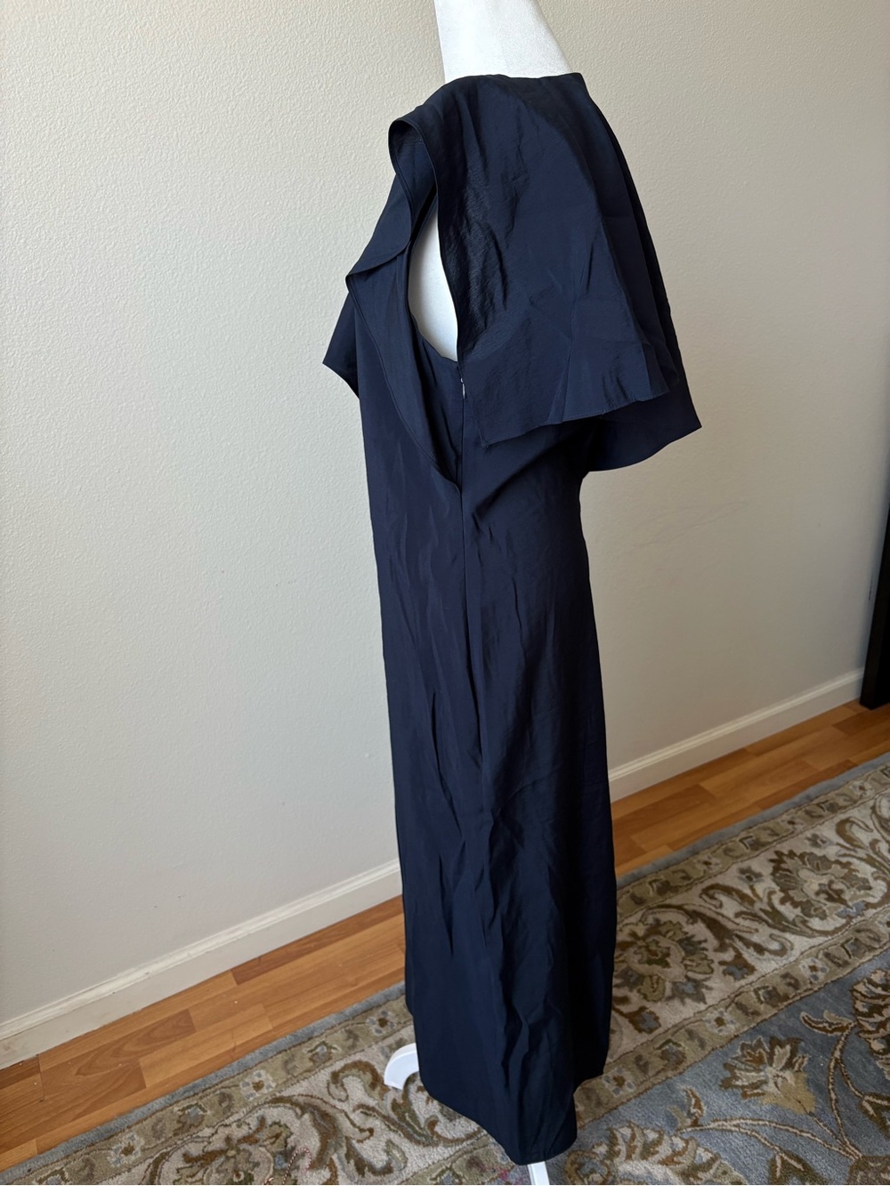 COS Navy Blue Asymmetrical Maxi Dress with Draped Shoulder 8 US - Picture 9 of 11